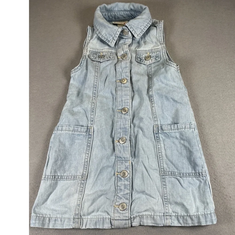 Cat & Jack Girls Denim Shirt Dress 3T‎ Light Wash Button Front Sleeveless